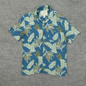 St. John's Bay Shirt Mens Small Blue Tropical Leaf Rayon Hawaiian Button Front